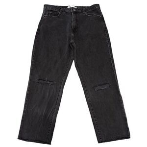 Zara Black Straight Leg High Waist Holes Knees Raw Hem Relaxed Denim Jeans